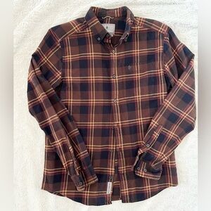 Royal Robbins Brown Plaid Flannel Standard Fit Shirt Size Small 100% Cotton